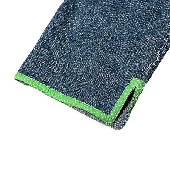 Quacker Factory fun cropped high waist green trim blue jeans size Large - Picture 3 of 9